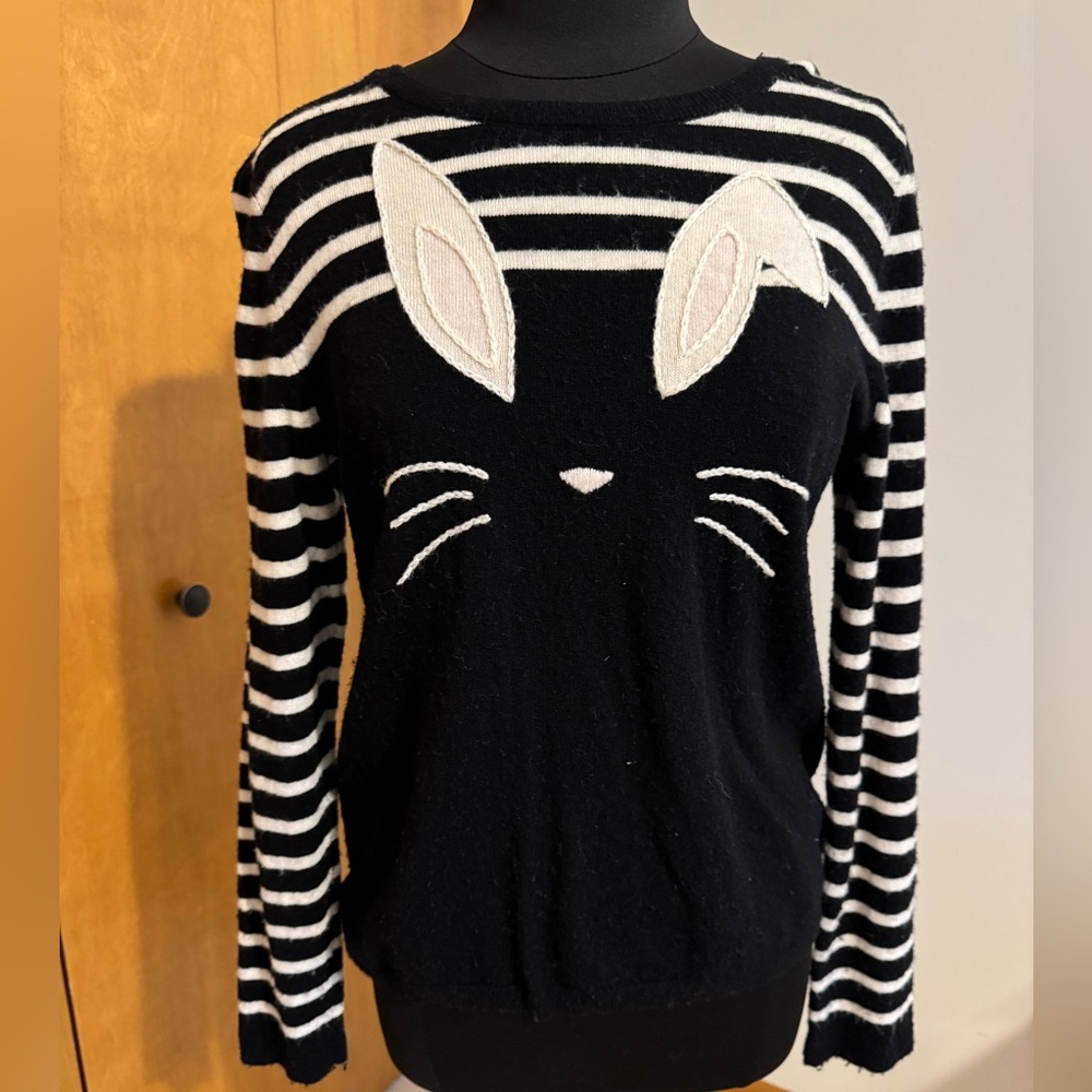 Kate Spade Black and White Striped Sweater with Bunny Design